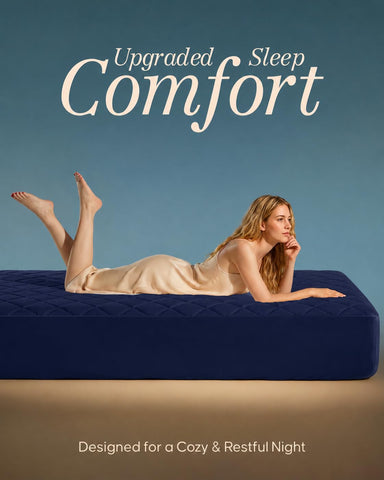 Utopia Bedding Quilted Fitted Mattress Pad Navy Full Size – Deep Pocket Up to 16in