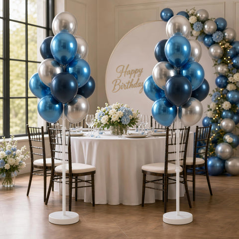 IMISNO Balloon Column Kit – Floor-Standing Balloon Towers with Stand, Base & Pole (Blue Silver)