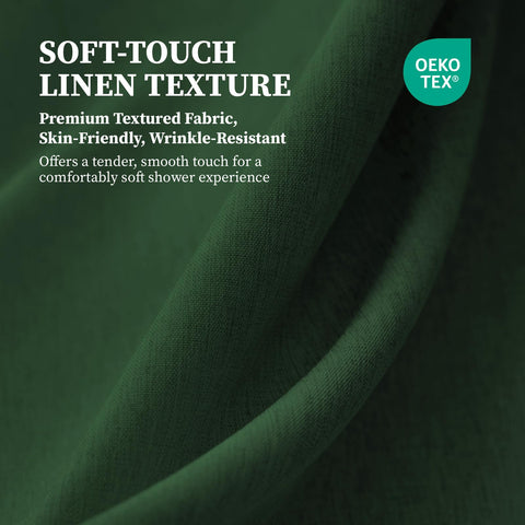 BTTN Emerald Green Linen-Texture Fabric Shower Curtain – 72x72, Heavy Duty Waterproof