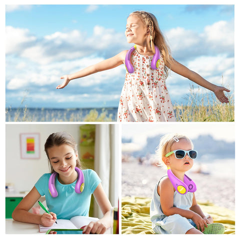 Kkdi Kids Neck Fan - 4-Speed Bladeless, USB-C Rechargeable, 2600mAh