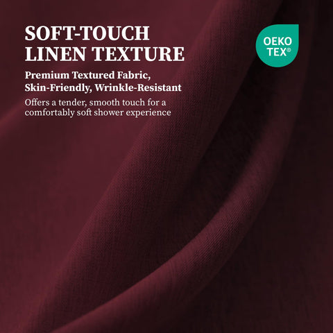 BTTN Burgundy Shower Curtain – Linen-Texture, Heavy-Duty Waterproof Fabric, 72x72 with 12 Hooks