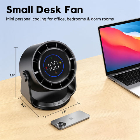 YOSHENMO Desk Fan – 7.5 Inch Turbo Table Fan with 100-Speed Digital Display, 105° Tilt, 4000mAh Battery, Wall-Mounted Design