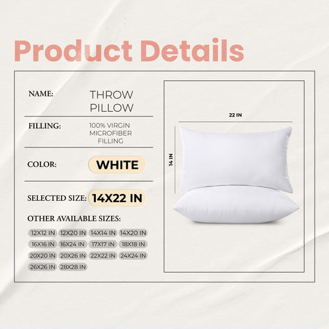 Utopia Bedding 14x22 Pillow Inserts – Set of 2, White | Soft, Fluffy Cushion Inserts for Bed, Sofa & Decor