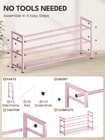 Bumusty 3-Tier Expandable Shoe Rack — 18–33 in, Pink