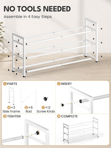 Bumusty 3-Tier Expandable Shoe Rack – 18-33 in Adjustable Closet Organizer