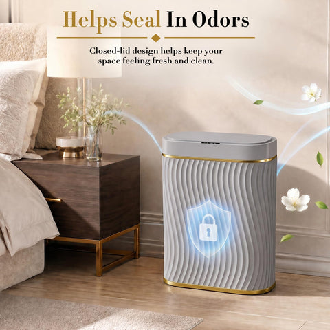 Ogikey Bathroom Small Trash Can with Automatic Touchless Lid — 2.6 Gallon, Waterproof, Narrow Design