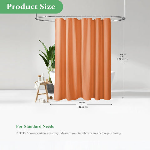 Dynamene Burnt Orange Waffle Shower Curtain – 256GSM Heavy Duty Cloth, 72x72, 12 Hooks