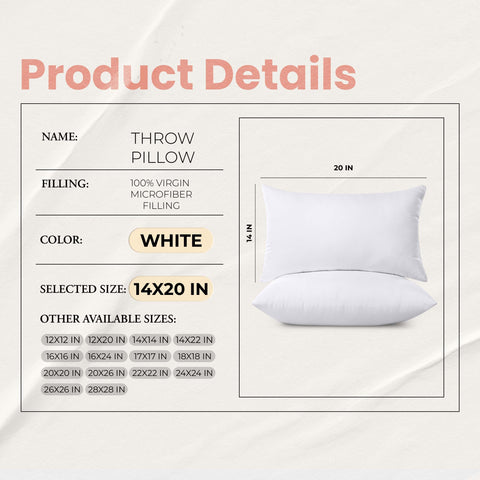 Utopia Bedding 14x20 Pillow Inserts – Set of 2, White | Plush, Rebound Cushions for Sofa & Bed