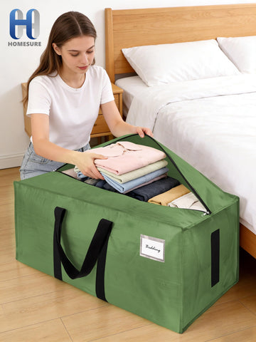 HOMESURE 4 Pack Large Strong Moving Bags with Zippers & Carrying Handles – Water-Resistant Heavy Duty Storage Tote (Olive Green)