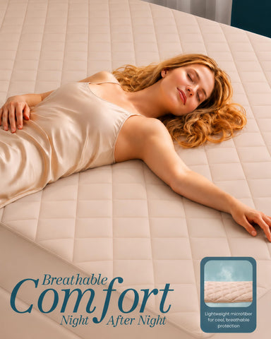 Utopia Bedding Quilted Fitted Mattress Pad – Full Size, Up to 16 Inches Deep, Beige, Machine Washable