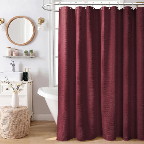Dynamene Burgundy Fabric Shower Curtain - Waffle Weave, 256GSM Heavy Duty, 72x72