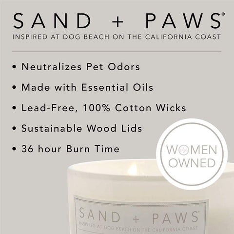 Sand + Paws Scented Candle – Clean Waves (12 oz) Pet Odor Neutralizer, Lead-Free Wicks