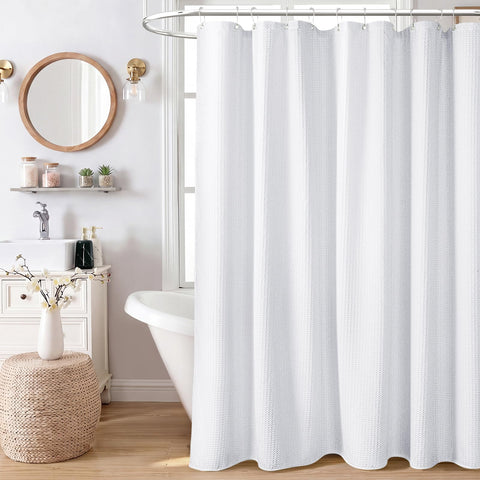 Dynamene 60-Inch Stall Shower Curtain | Waffle Weave Heavy-Duty Fabric, 60x72, Hotel Spa Luxury with 10 Hooks