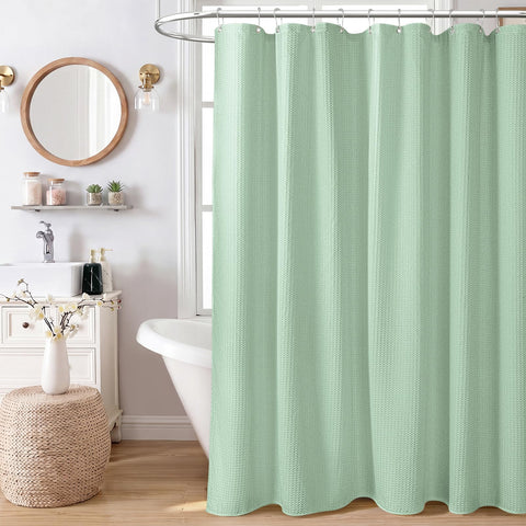 Dynamene Mint Green Waffle Shower Curtain | Heavy Duty 256GSM, 72x72, Hotel Luxury
