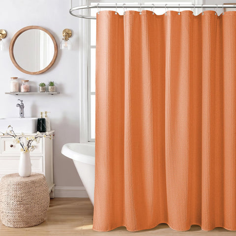 Dynamene Burnt Orange Waffle Shower Curtain – 256GSM Heavy Duty Cloth, 72x72, 12 Hooks