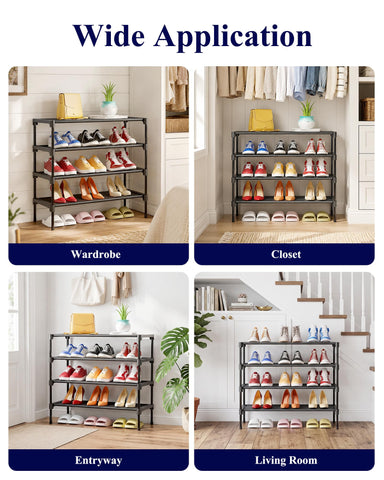 Kitsure Shoe Rack X-Large – Stackable Non-Woven Organizer, Black
