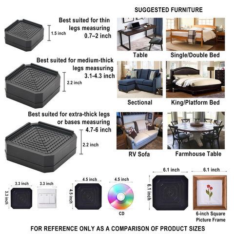 EclatBain Bed Risers – Heavy-Duty Adjustable Furniture Risers, 3 in & 4.3 in, Up to 4000 lb