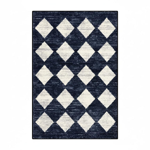 Lahome Zelie Moroccan Trellis Area Rug – 2x3 Black Checkered Entryway Rug, Non-Slip & Stain-Resistant