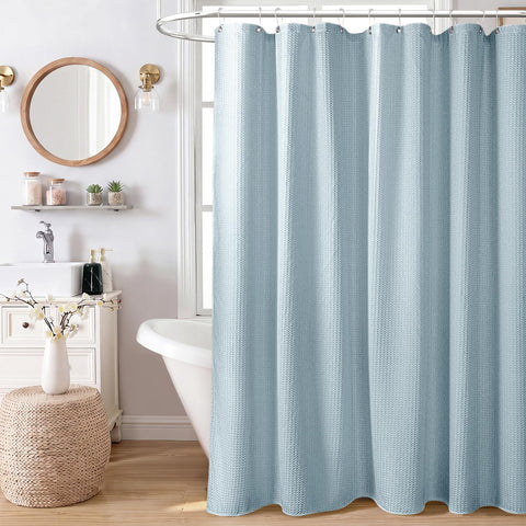 Dynamene Fog Blue Fabric Shower Curtain – 256GSM Heavy Duty Waffle Weave, 72x72