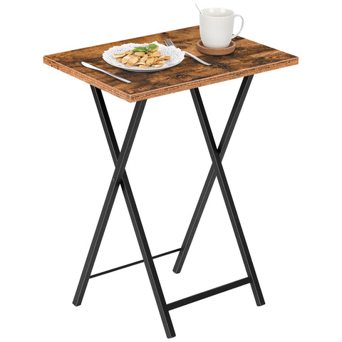 HOOBRO Folding TV Table, TV Tray, Stable Snack Table for Small Space, Portable Sofaside Desk, Easy Assembly and Storage, Ideal for Snacks and Meals in Living Room, Rustic Brown and Black BF15BZ01