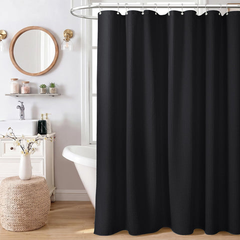 Dynamene 60 Inch Stall Shower Curtain - Waffle Weave Heavy Duty Thick Fabric, Black, 60x72