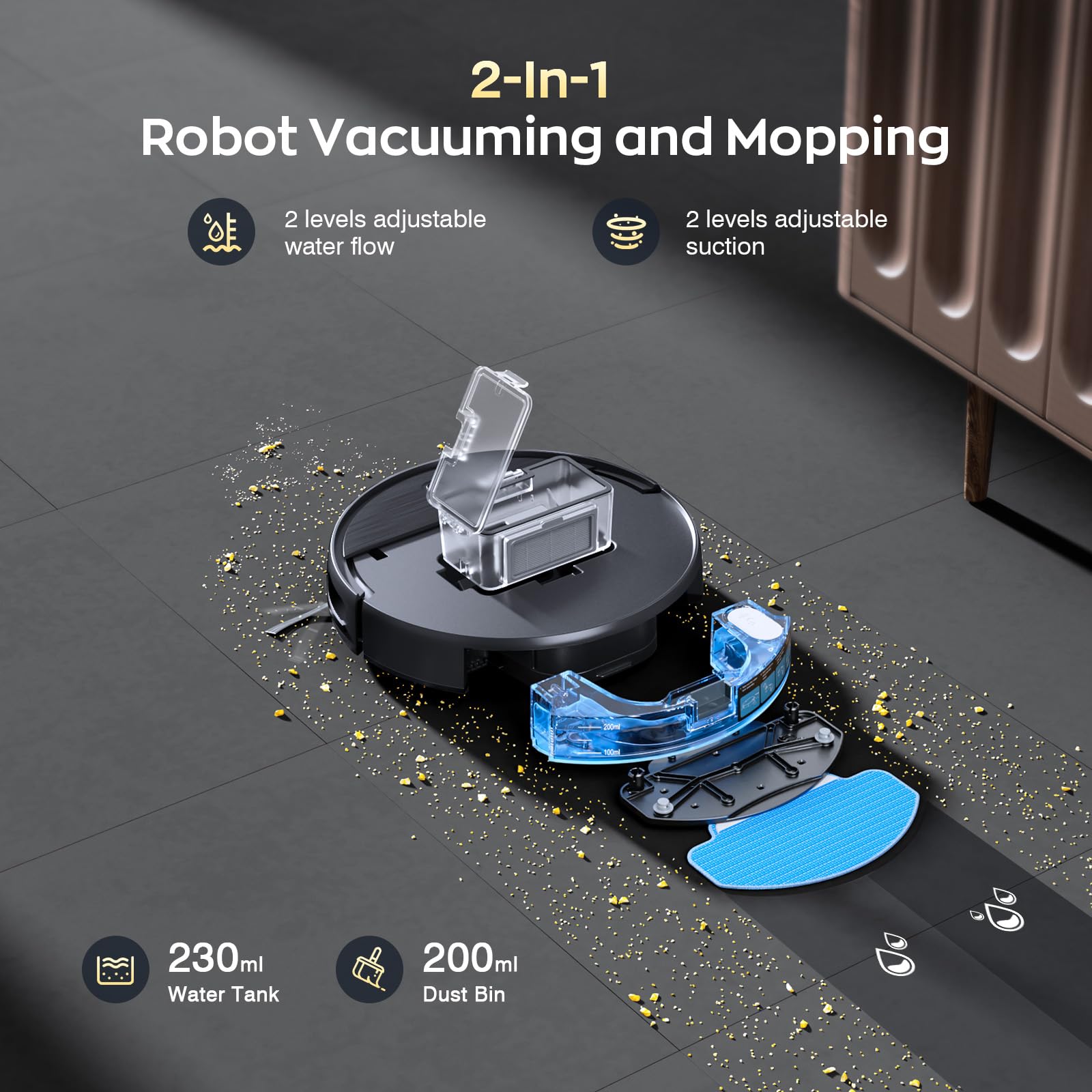 iMartine robot vacuum and mop combo side profile showing slim design