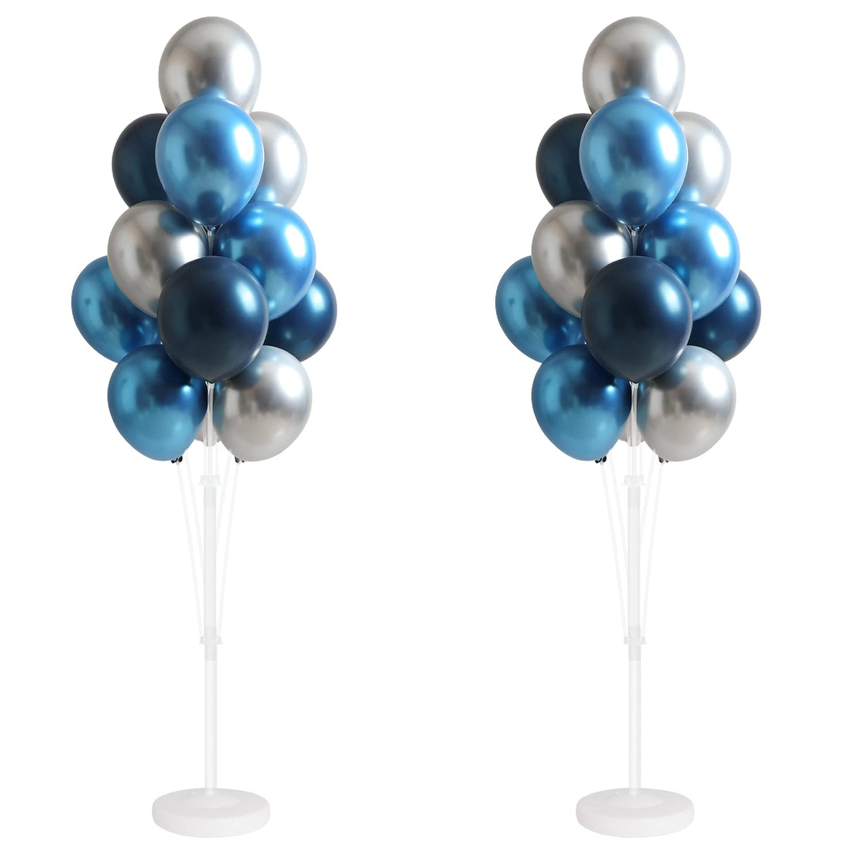IMISNO Balloon Column Kit on floor stands creates a dramatic blue-silver setup for weddings.