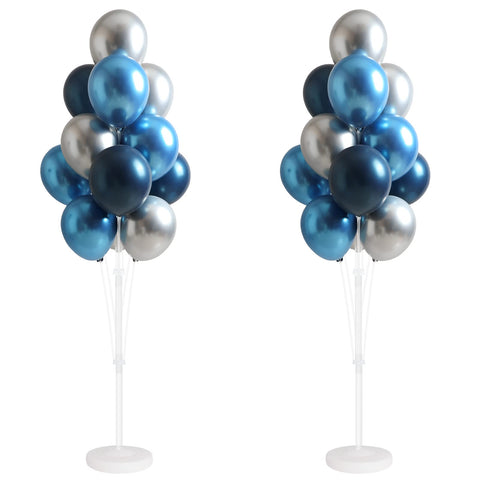 IMISNO Balloon Column Kit on floor stands creates a dramatic blue-silver setup for weddings.