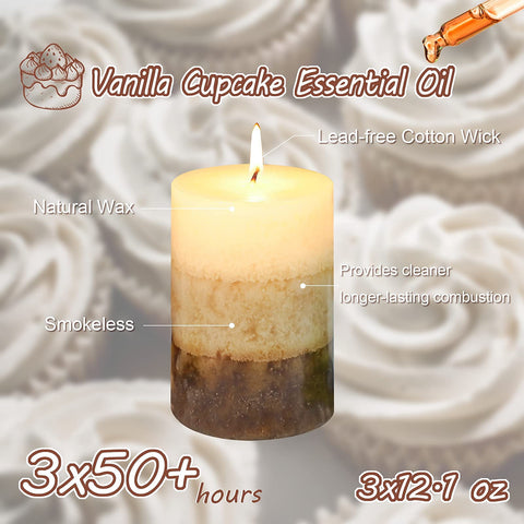 Immeiscent Vanilla Cupcake Pillar Candle 3x4 provides smokeless burn