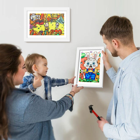 IMMERROT kid-friendly art storage frames help organize drawings at home