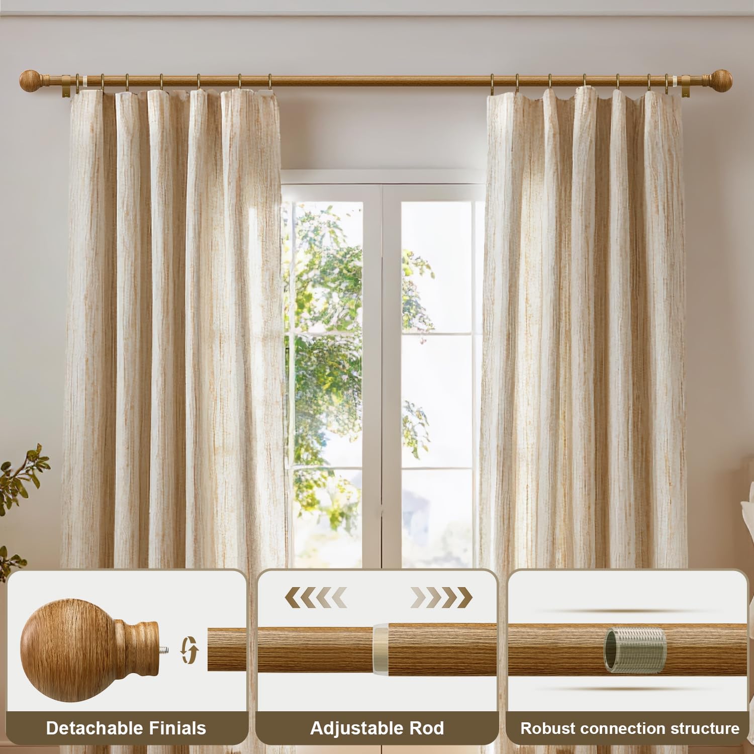 Immiehh 1-inch diameter rod supports versatile curtain materials up to 33 pounds.