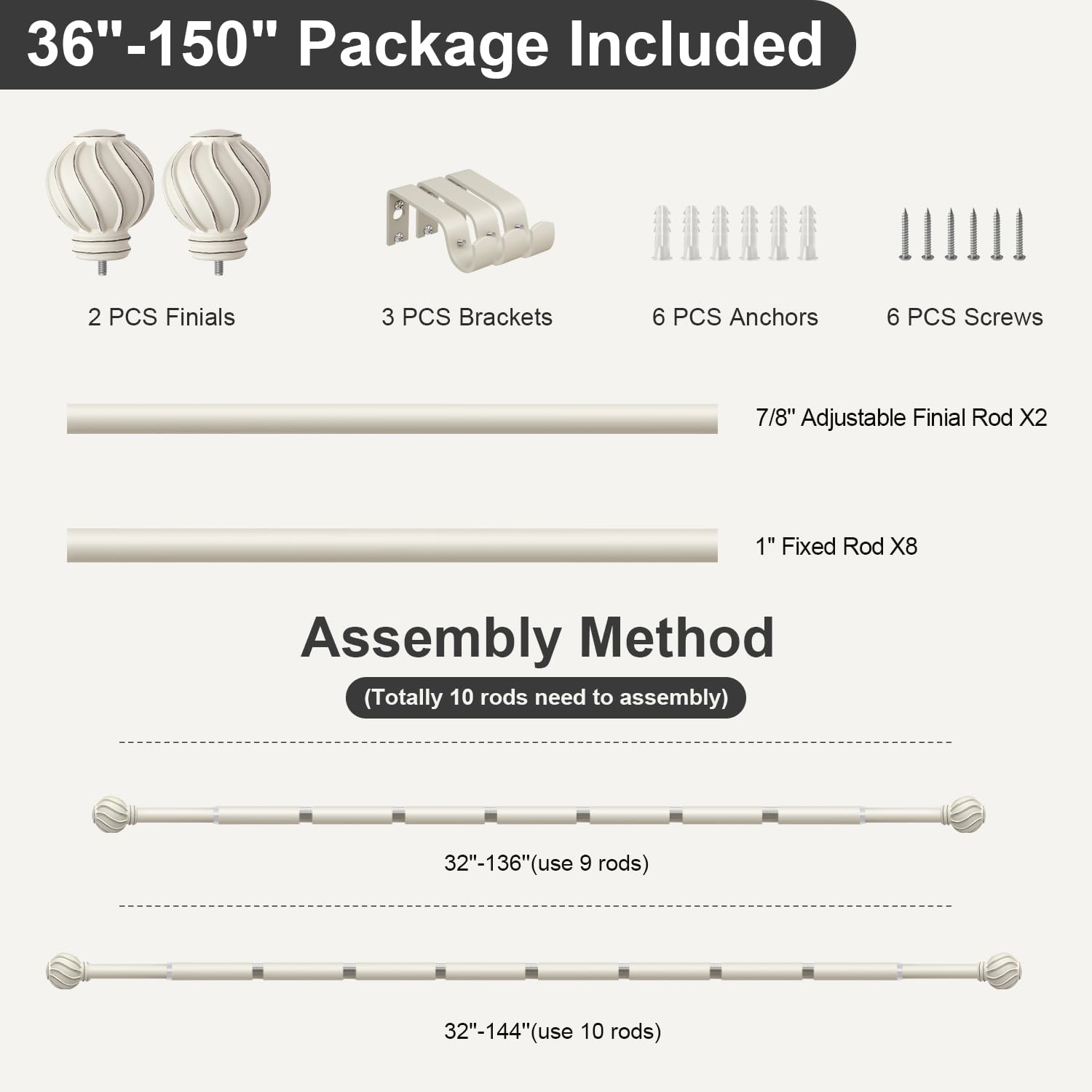 Immiehh rod capacity up to 33 pounds for versatile curtains
