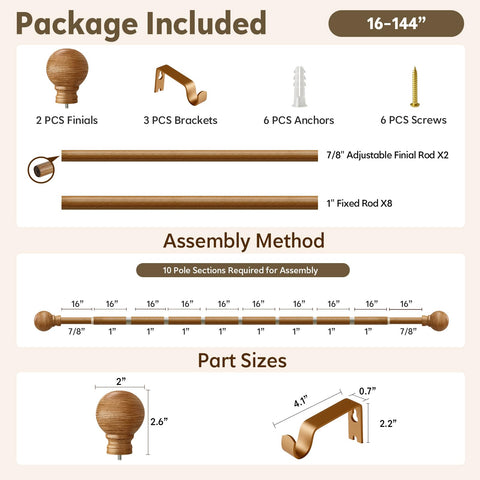 Size guide visual showing the 32–144 inch adjustable range
