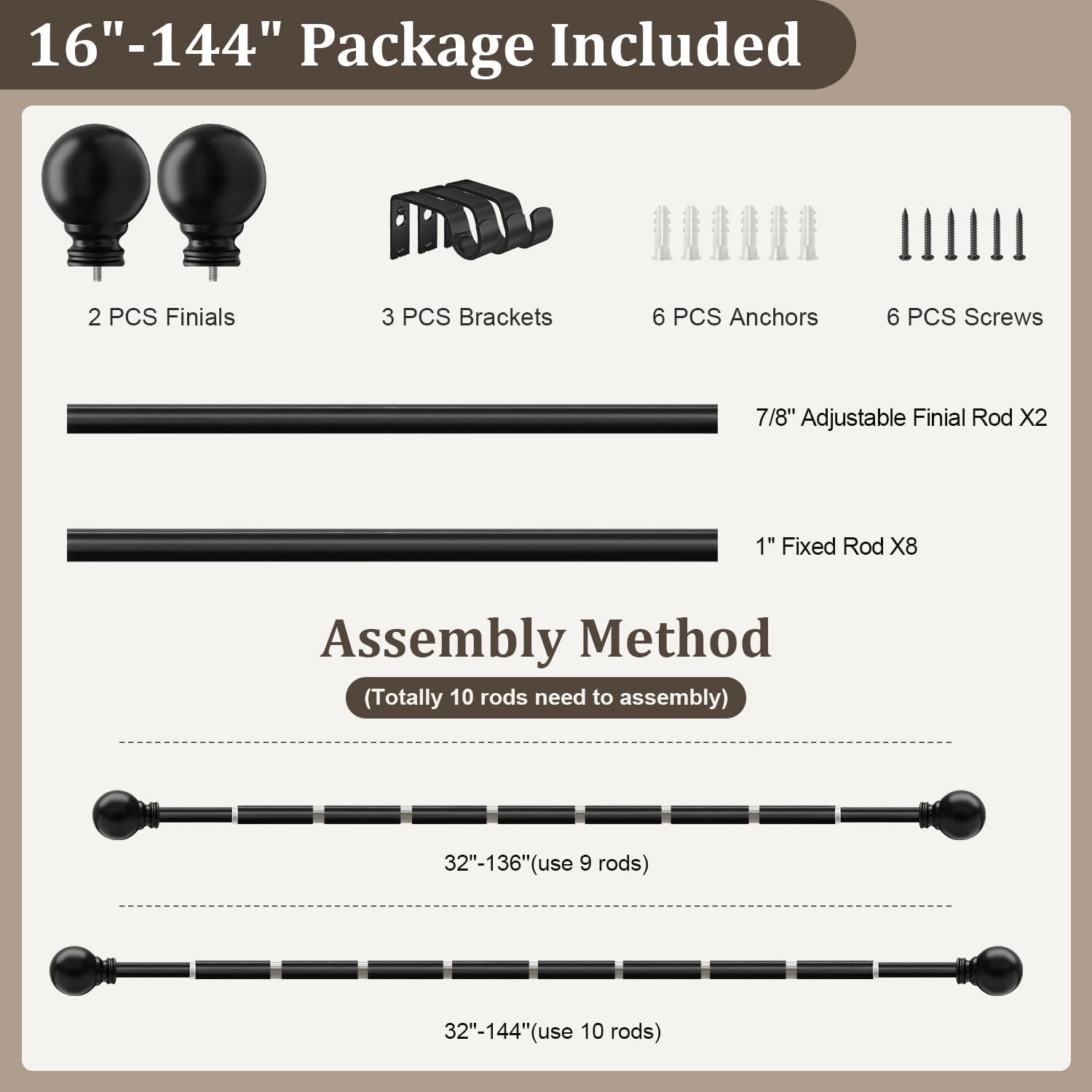 Immiehh decorative black finials coordinate with modern to rustic interiors.