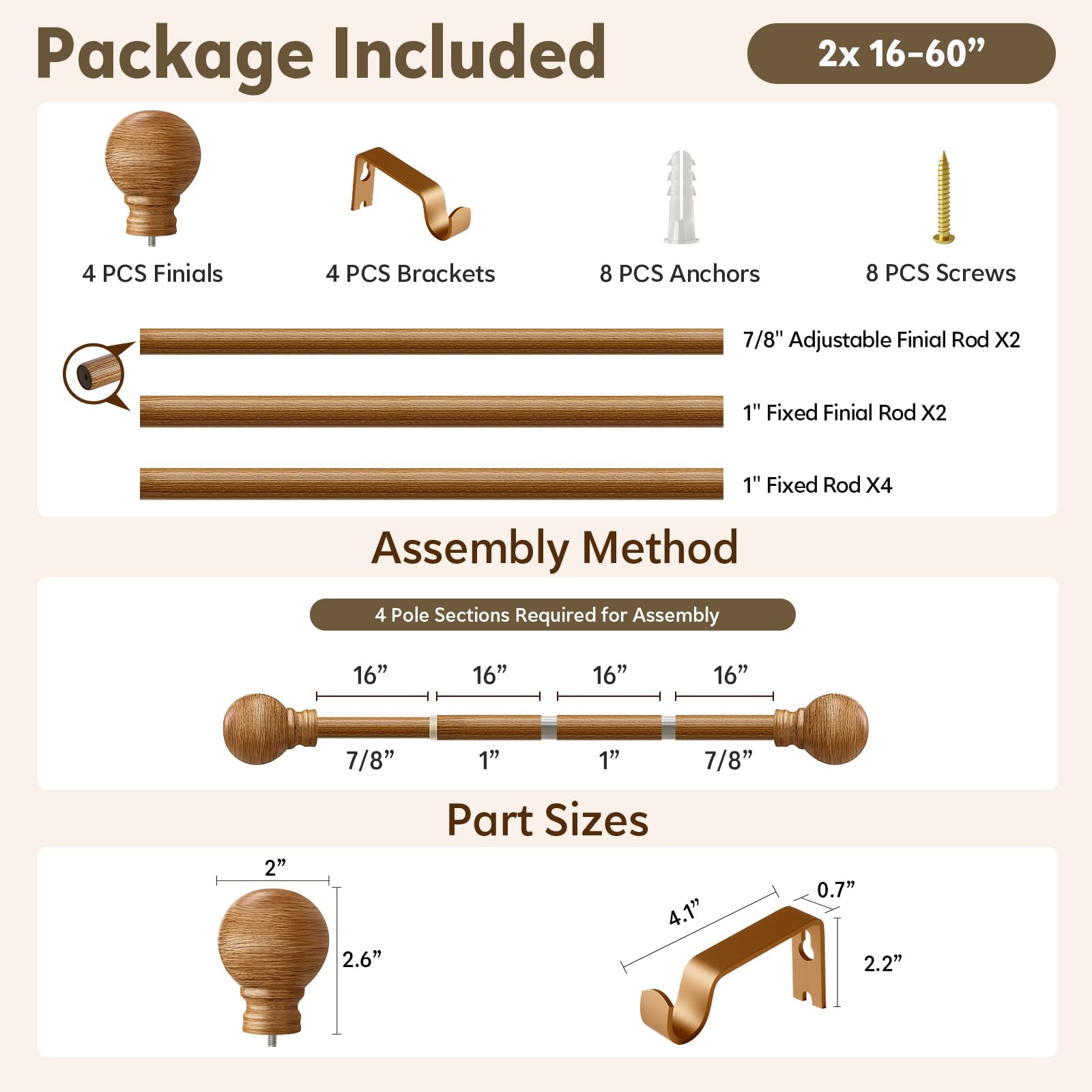 Immiehh easy-install curtain rod set with complete hardware for fast setup.