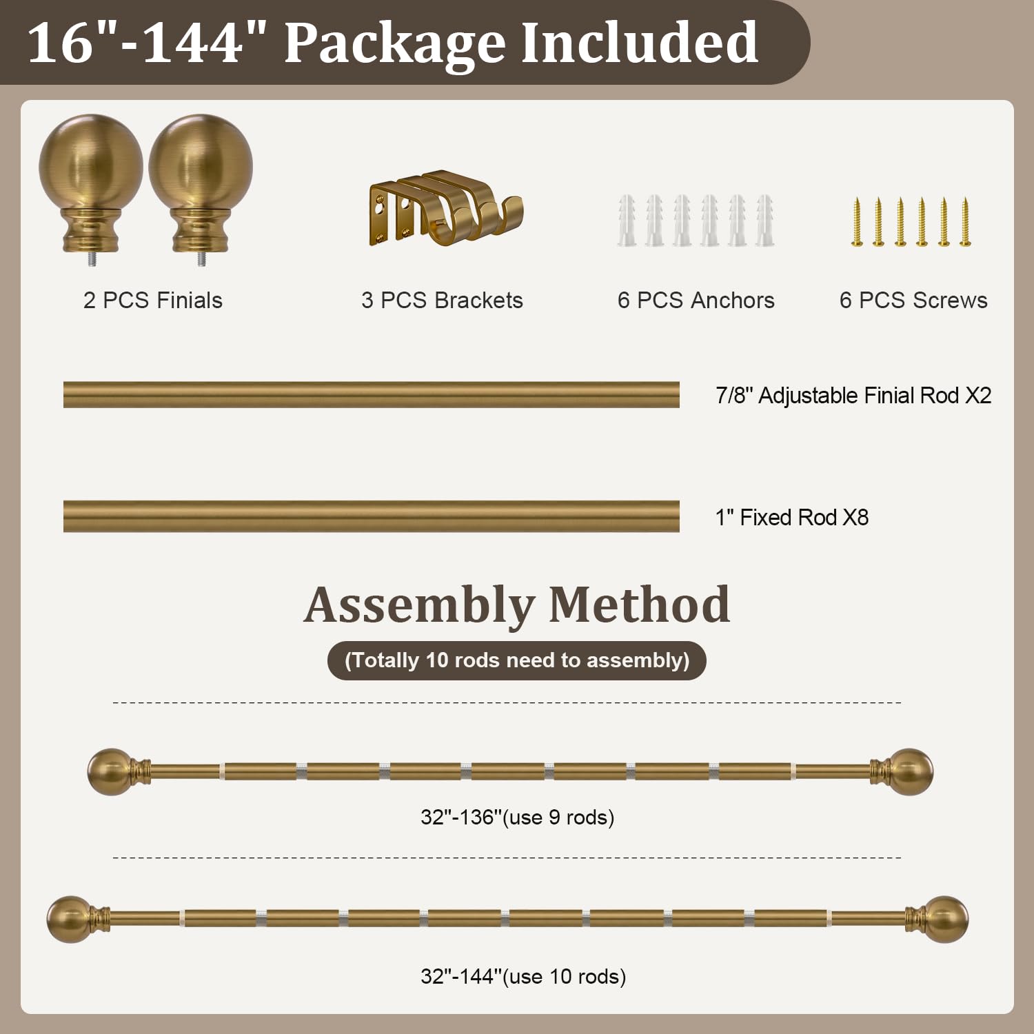 Immiehh farmhouse-style curtain rod suitable for kitchen and dining areas