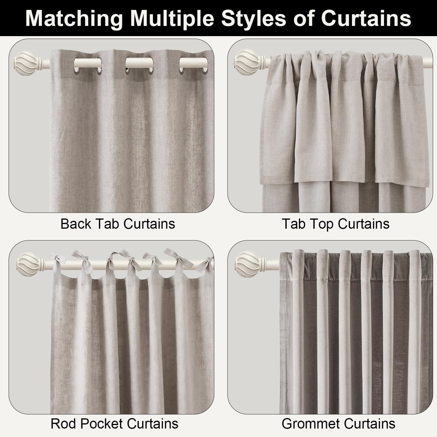Immiehh heavy-duty 1-inch rod supports diverse drapery fabrics