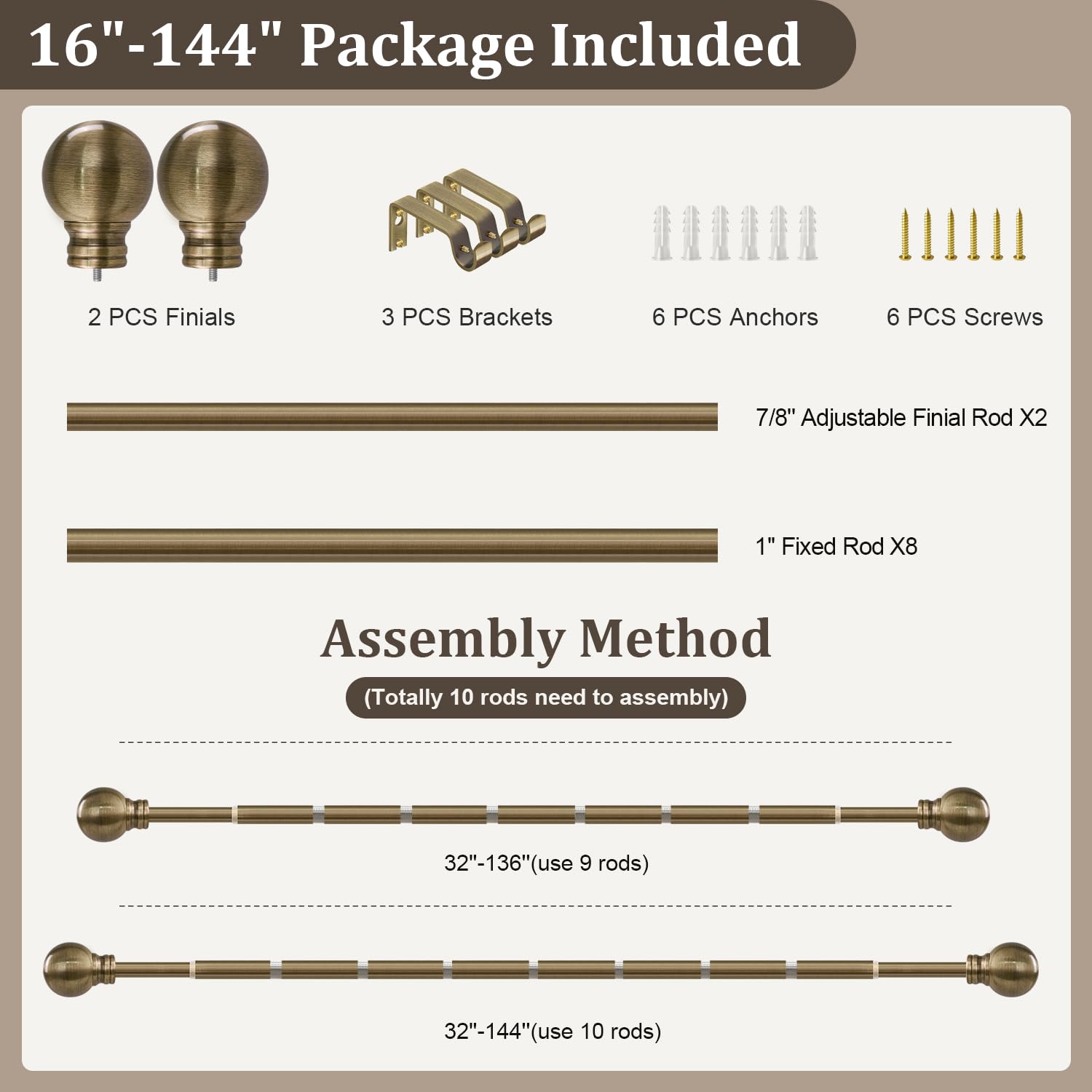 Immiehh 72-144 inch rod ideal for large windows and open layouts.