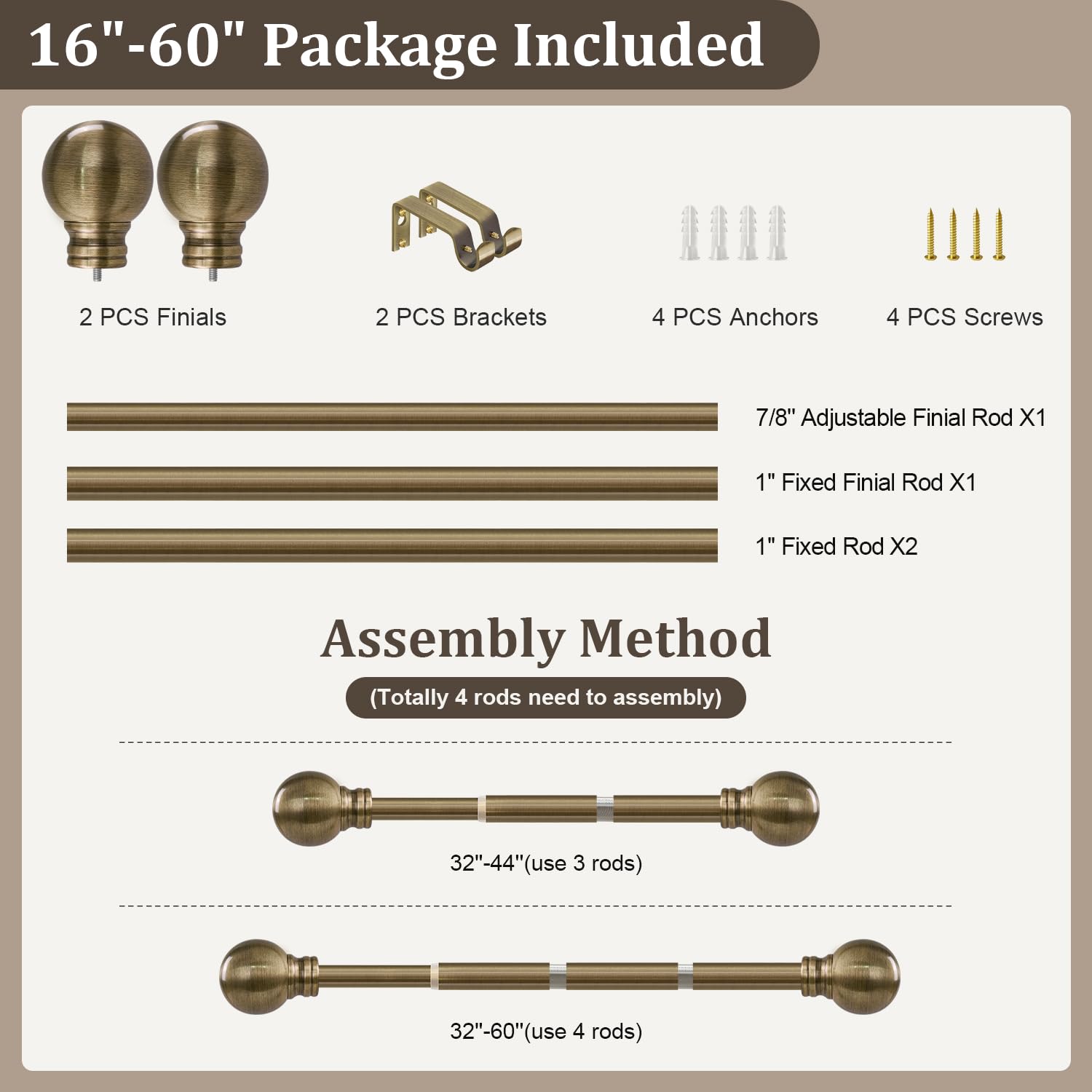 Immiehh outdoor friendly curtain rod suitable for patios and sunrooms