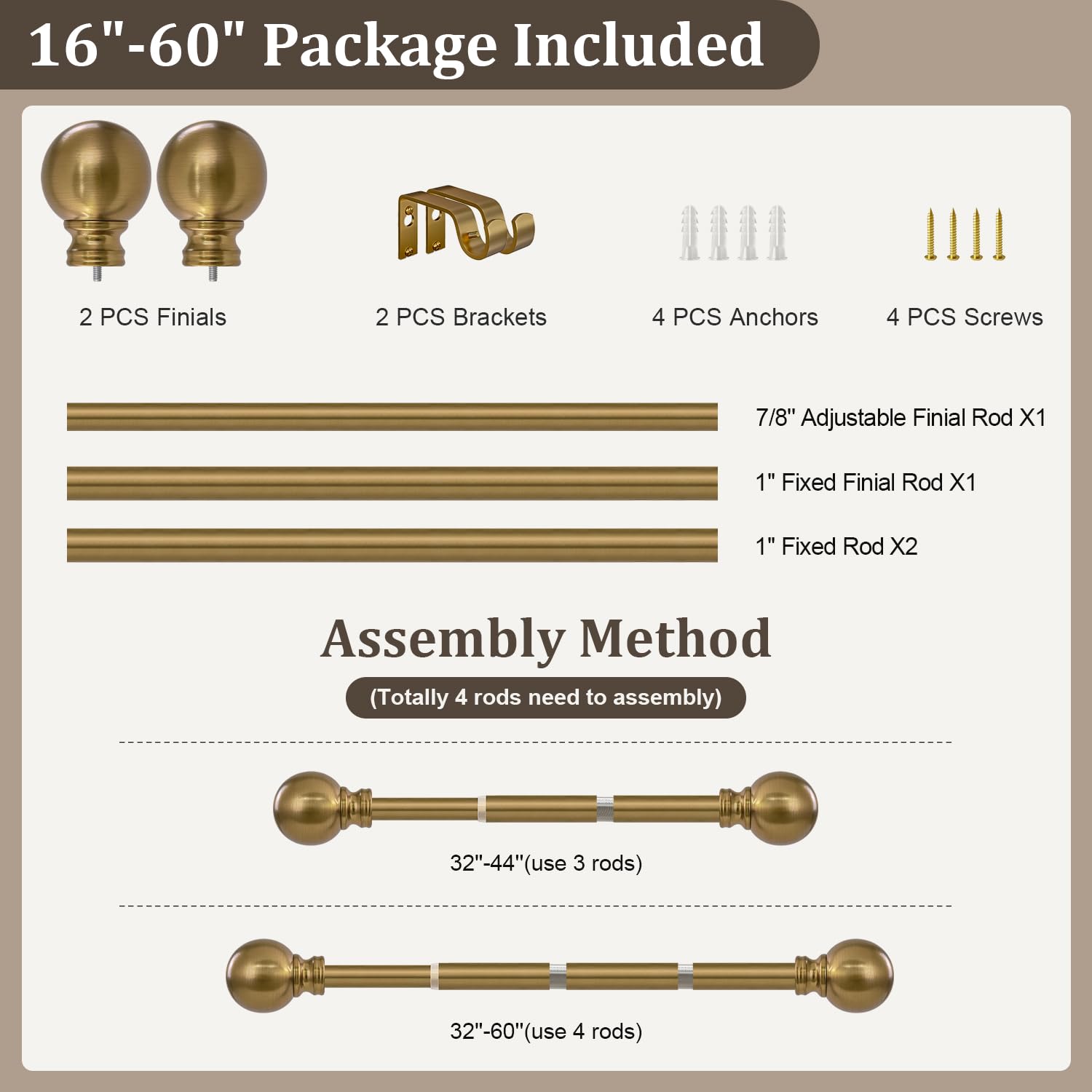 Immiehh warm gold curtain rod complements living room, bedroom, and kitchen.