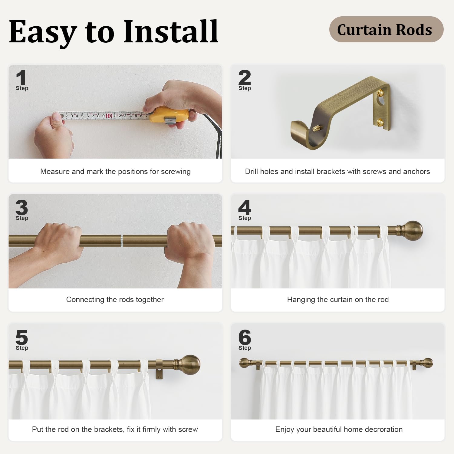 Immiehh curtain rod supports up to 33 pounds for versatile drapery