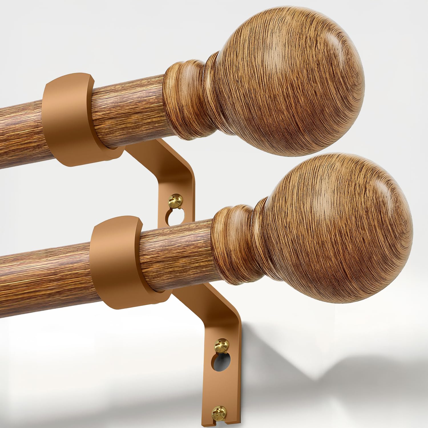 Immiehh wood curtain rod with decorative finials enhances rustic style and suits living rooms.