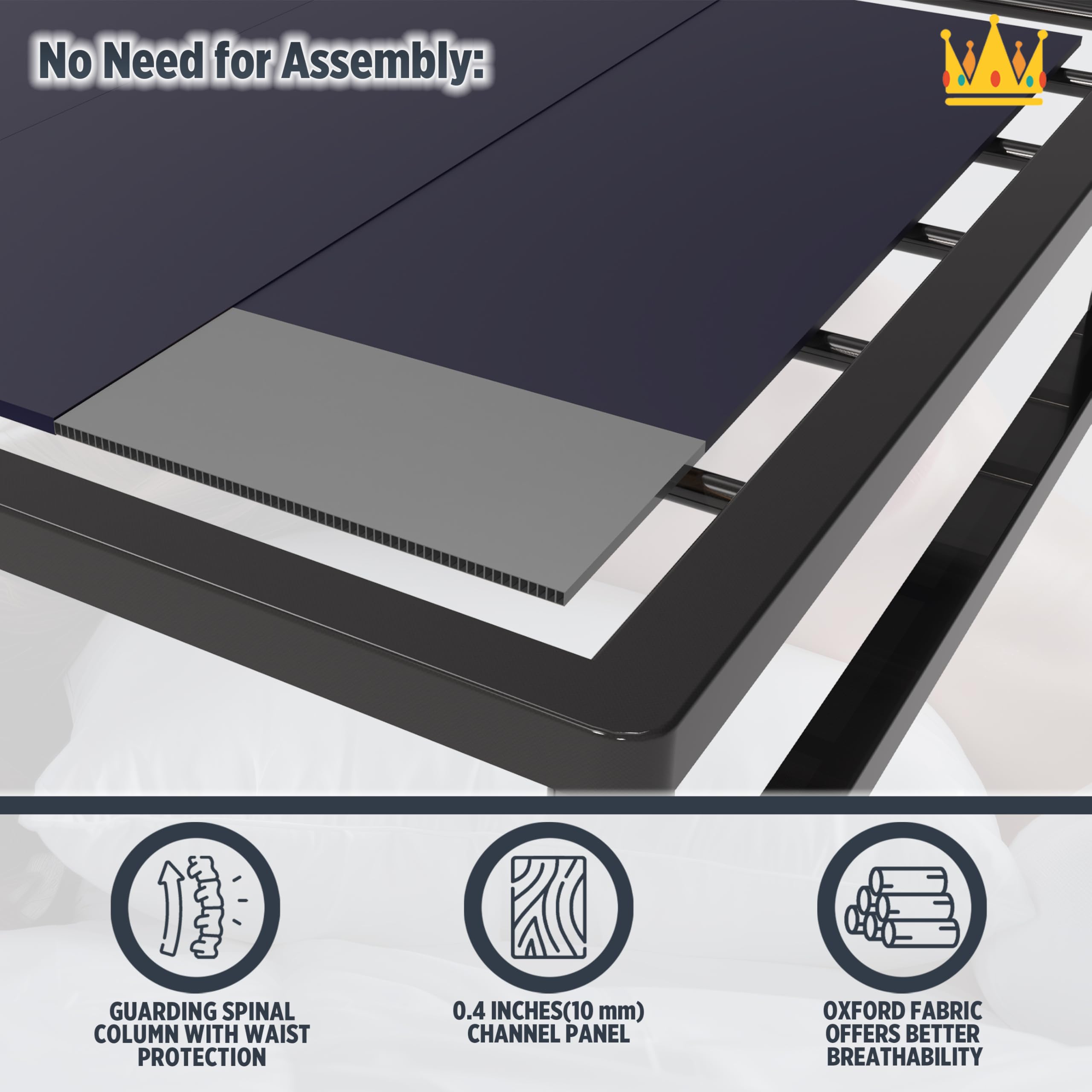 Imperijade bunkie board anti-slip cover keeps mattress in place.