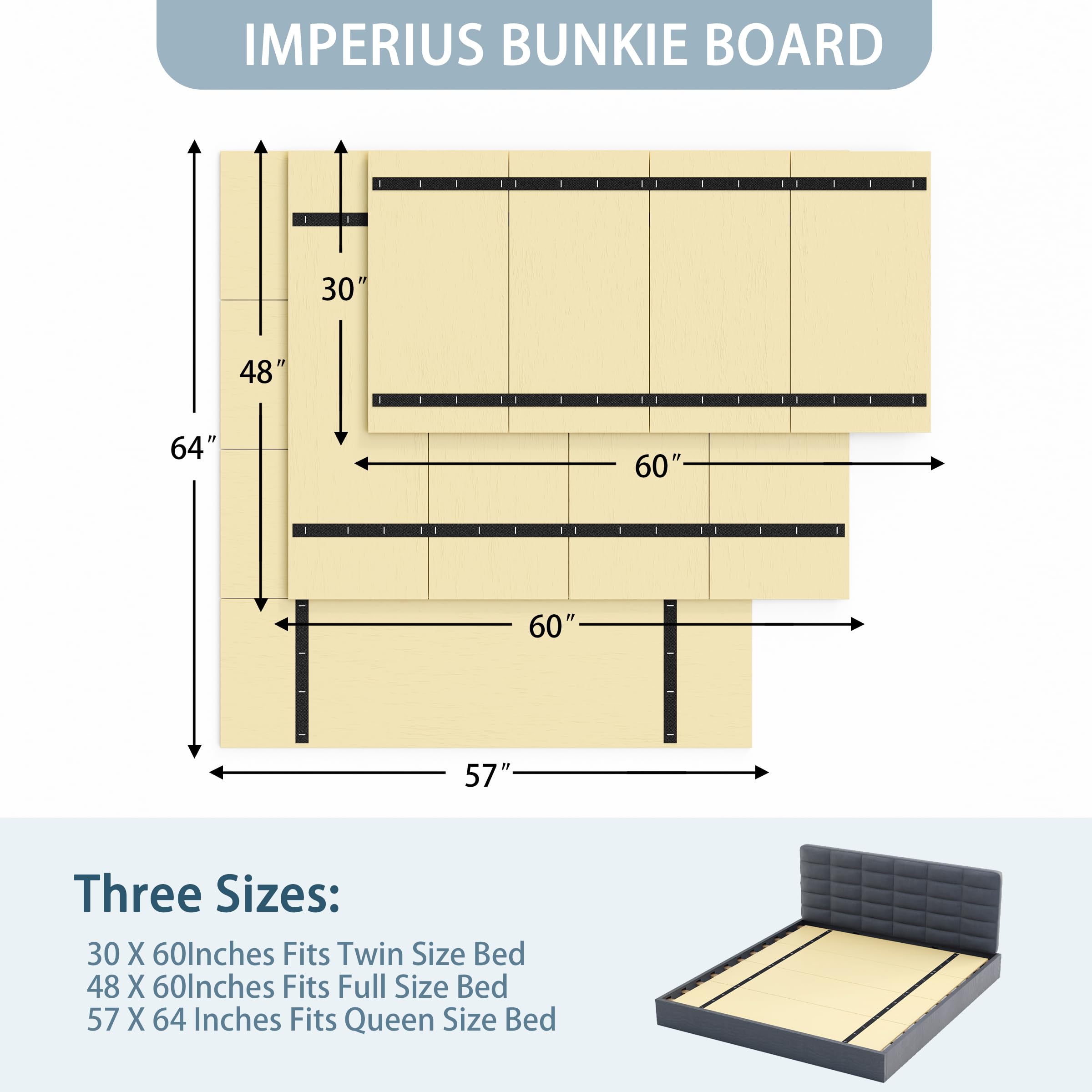 Imperius 60x48 bunkie board compatible with sofa beds providing consistent mattress support.