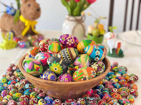 Traditional Pisanki eggs showcase vibrant colors and delicate patterns.