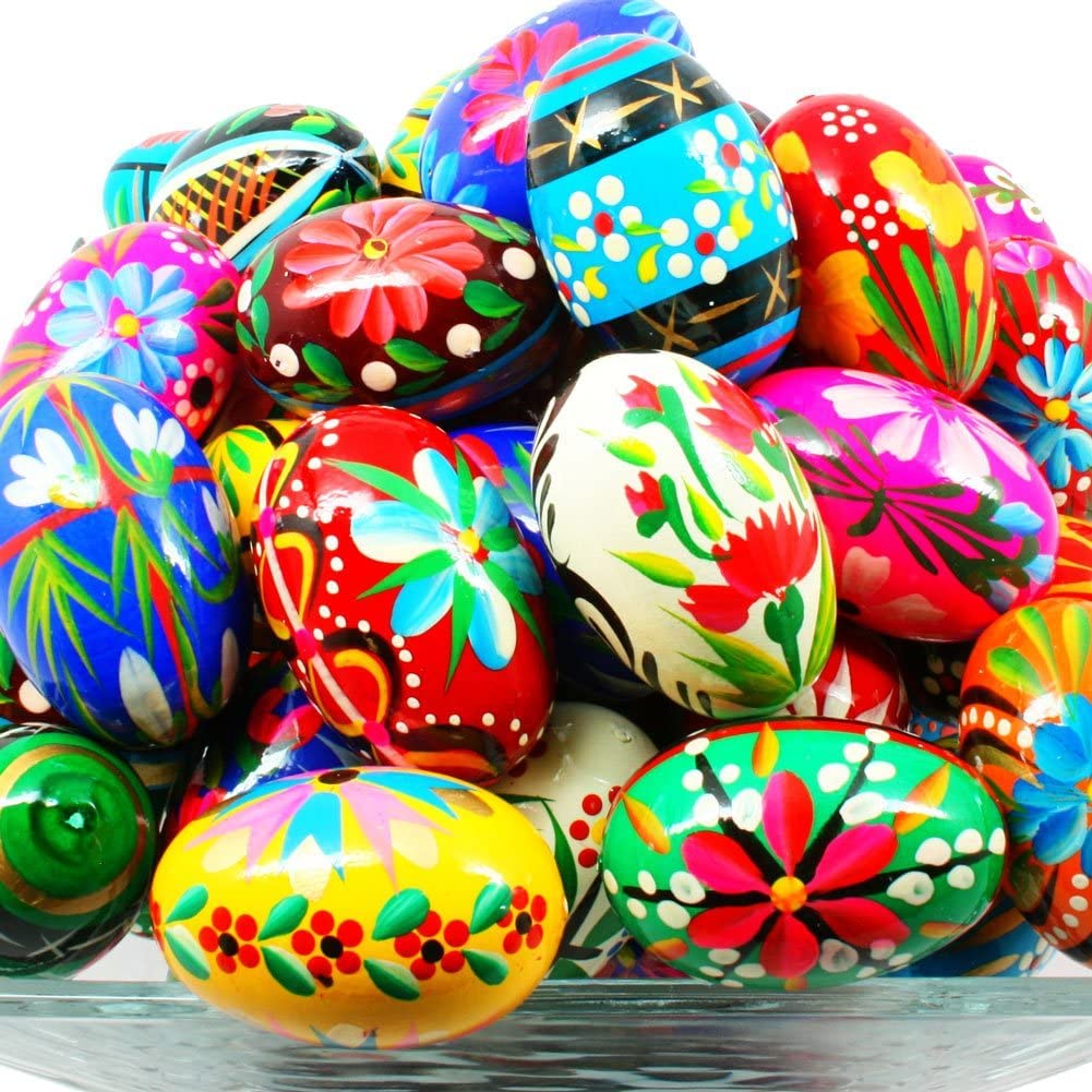 Importer AM Polish Pisanki eggs display set enhances Easter decor with handpainted charm.