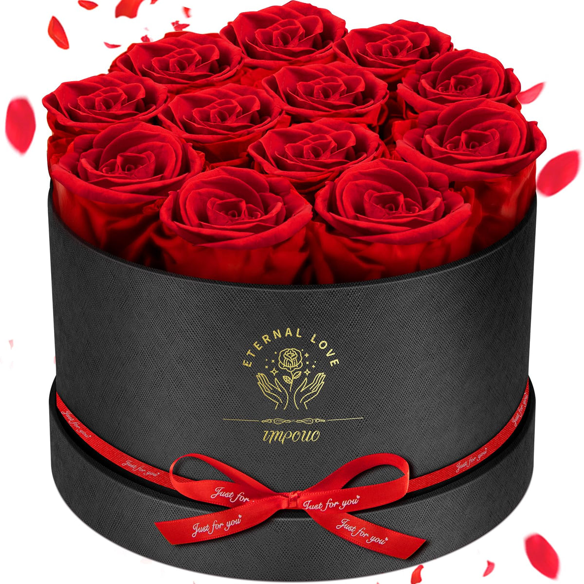 Impouo Forever Flowers 12 red preserved roses in a box a lasting romantic gift.