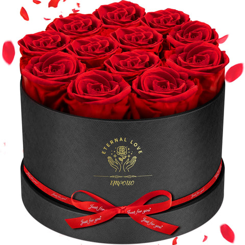 Impouo Forever Flowers 12 red preserved roses in a box a lasting romantic gift.