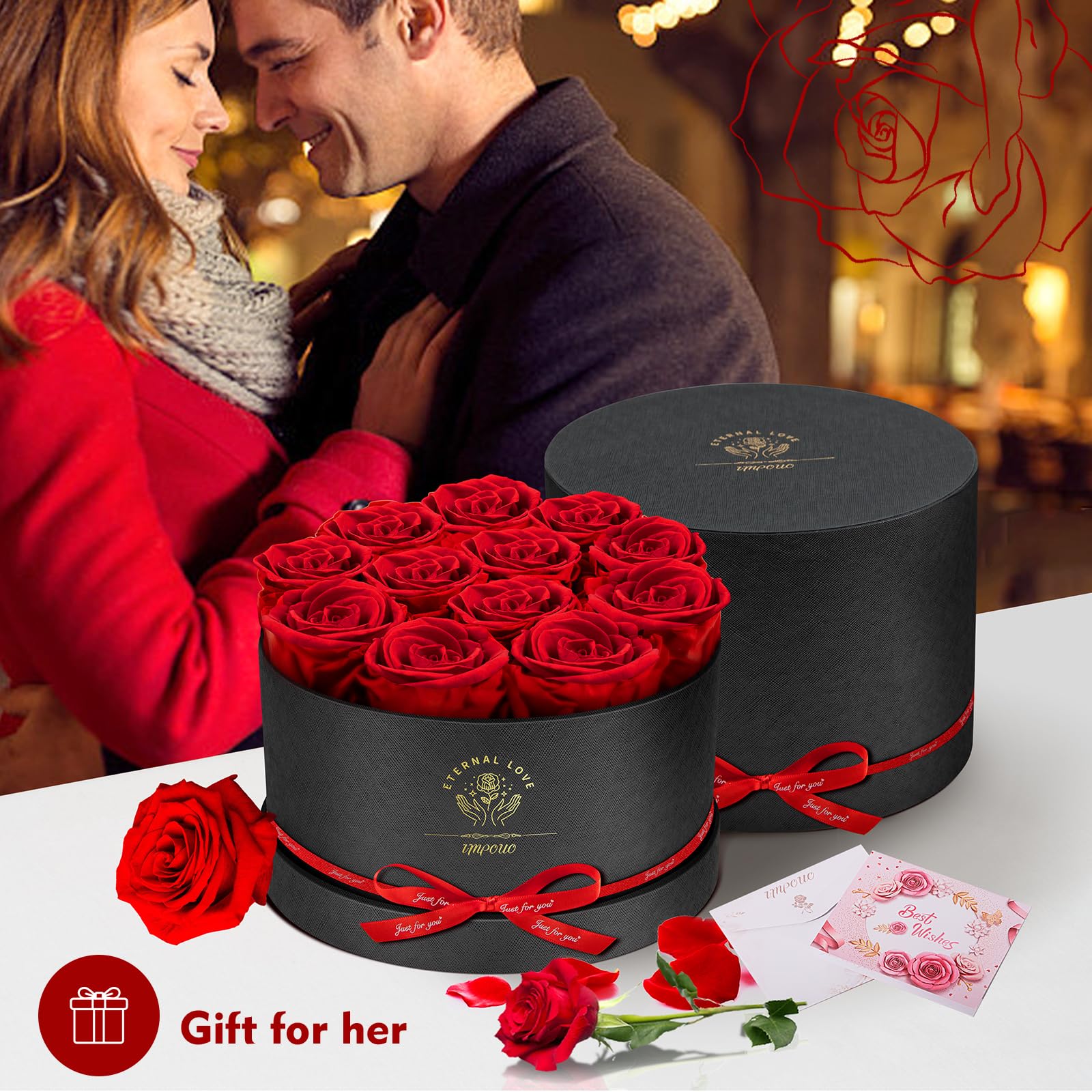Roses assembled by hand for a personal lasting touch.