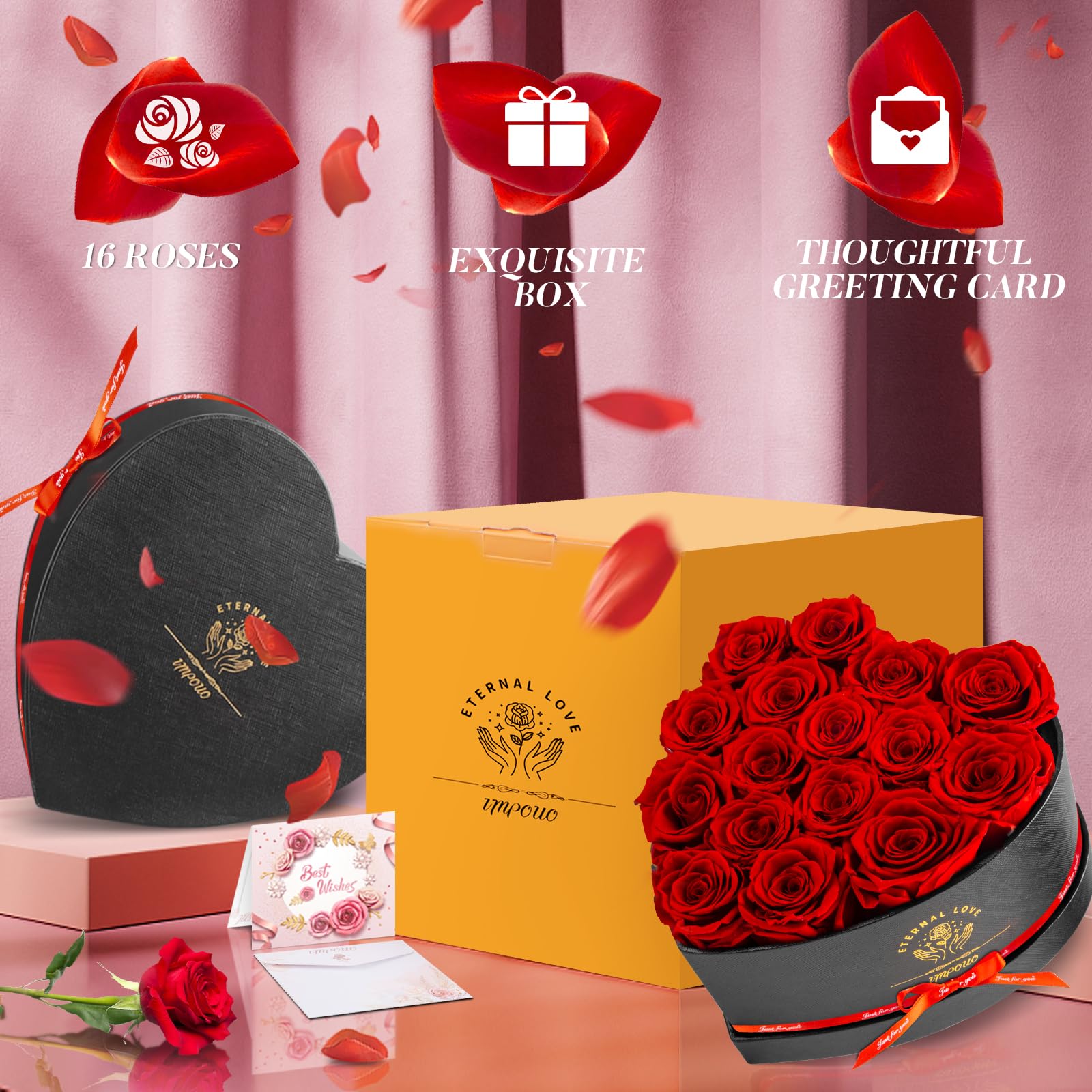 Impouo preserved rose gift box with wrapping adds sophistication for gifting.